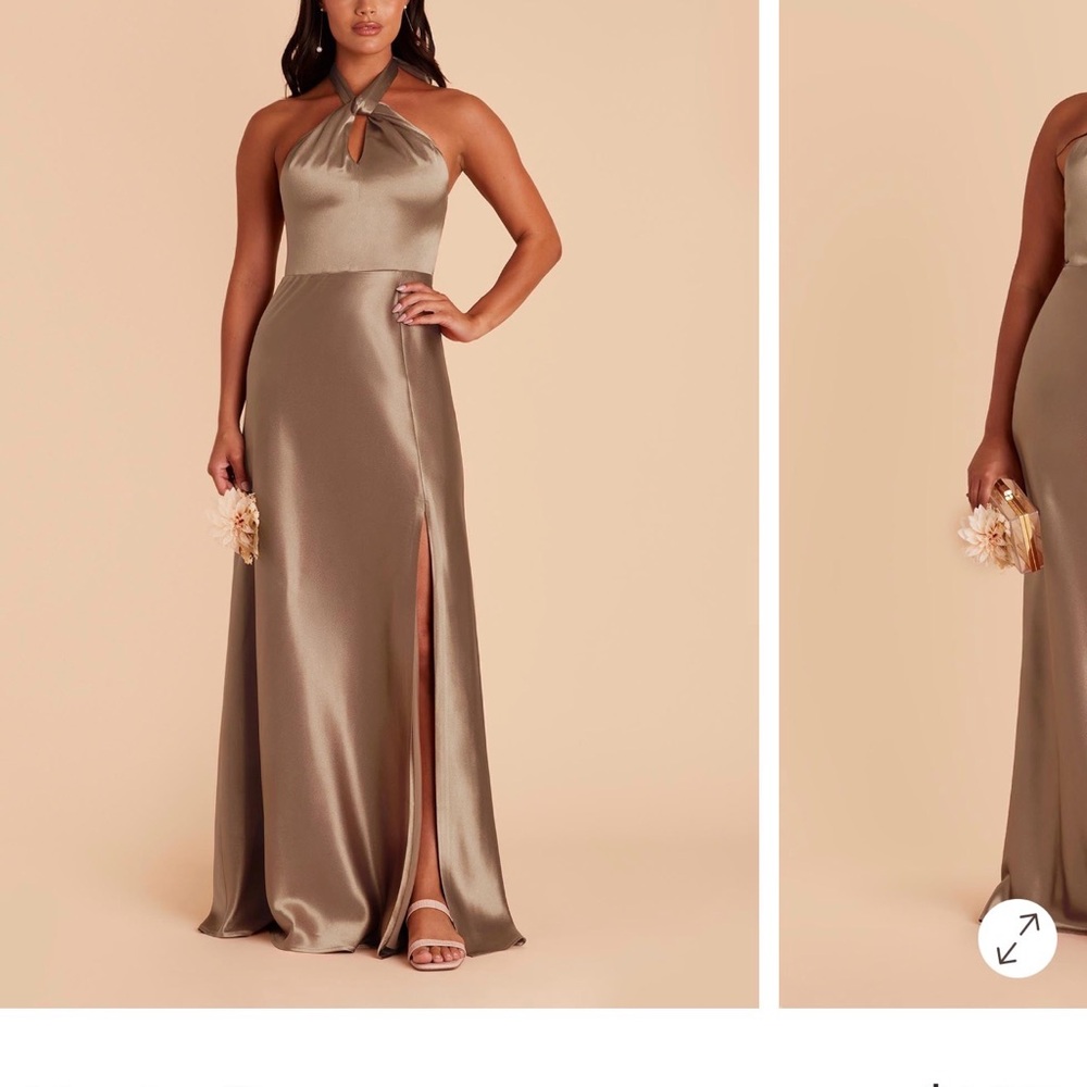 Birdy Grey Halter Satin Maxi Dress in mocha